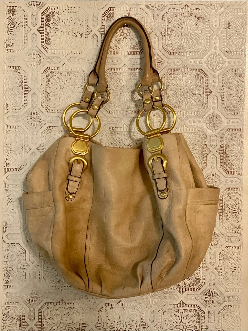 b. makowsky Tan Leather Hobo with Gold Ring Hardware - Picture 1 of 5